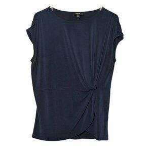 Alfani Women's Twisted Side Knot Blouse, Navy Blue, Size Medium, Cap Sleeve